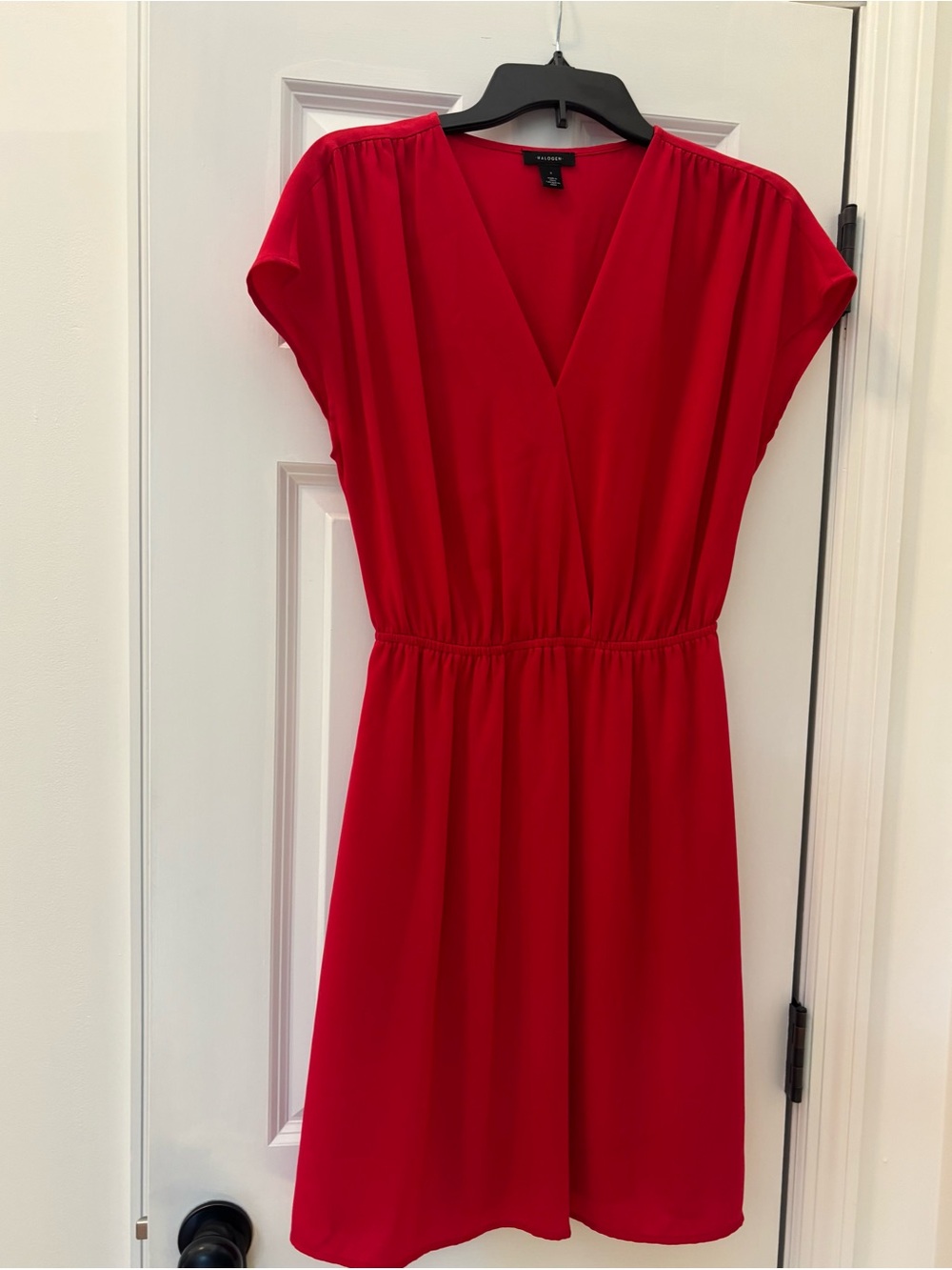 Halogen Red V-Neck Elastic-Waist Midi Dress